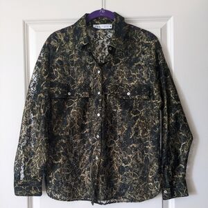 Zara Metallic Snake Print Lace Blouse